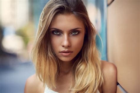 Eyes Blonde Juicy Lips Portrait Model Depth Of Field Looking At