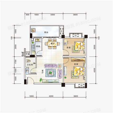 手绘风格两房两厅彩平图平面户型图图片免费下载png素材编号vn2ig6n0g图精灵