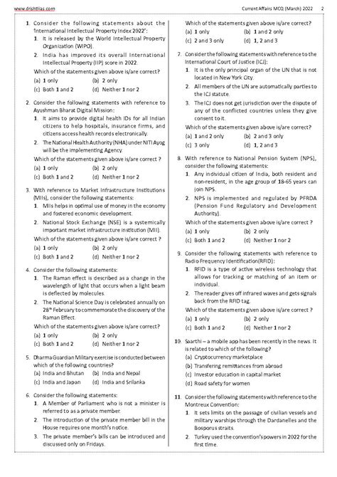 Drishti Ias Current Affairs Mcq Quiz Consolidation March Part I Ii