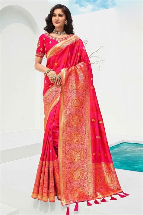 Buy Pink Banarasi Silk Weaved Saree Online Like A Diva