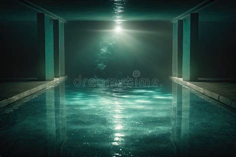 Swimming Pool with Underwater Lights Shining, Illuminating the Water ...