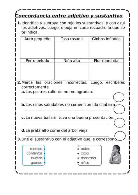 Concordancia Entre Adjetivo Y Sustantivo 6U Luego Dibuja En Cada