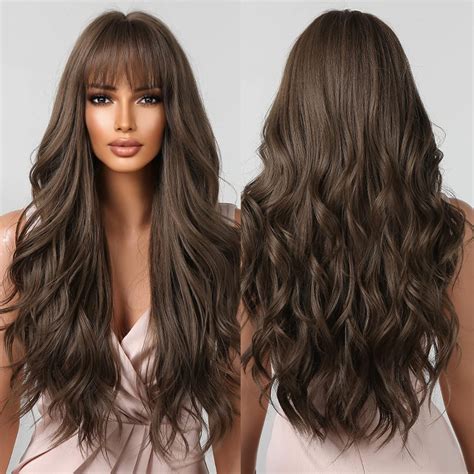 Allbell Long Chocolate Brown Wavy Wigs For Women Fluffy