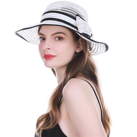 Buy WELROG Fedoras Party Banquet Women Mesh Church Hat Floral Summer