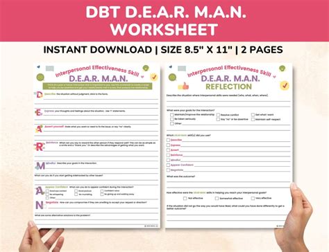 DBT DEAR MAN Worksheet 2 Page Fillable Pdf Interpersonal Effectiveness