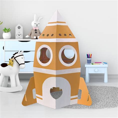 Playhouse Rocket for Children Indoor and Outdoor Garden Shed Cardboard House Cardboard House ...