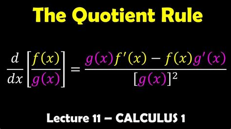 Calculus 1 Lecture 11 Derivative The Quotient Rule Youtube