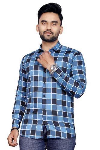 Mens Blue Check Cotton Shirt Casual Full Sleeves At Rs 499 In Surat