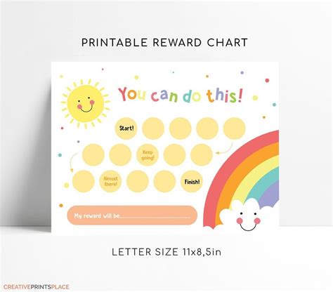 Printable Rainbow Sun Reward Chart Girl S Sticker Chart Etsy