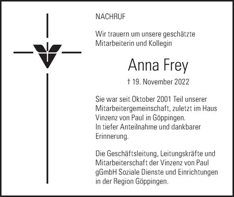 Traueranzeigen von Anna Frey Südwest Presse Trauer