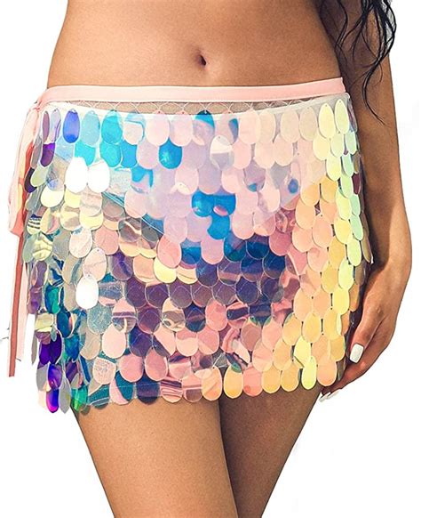 Twinklede Big Sequin Short Skirt Belly Dance Hip Skirts Mermaid Hip