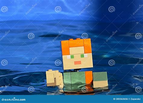 Lego Minecraft Large Action Figure Of Main Character Alex Is Swimming In Deep Blue Water