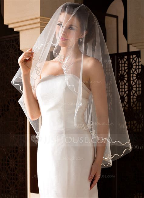 One Tier Fingertip Bridal Veils With Cut Edge Jj S House