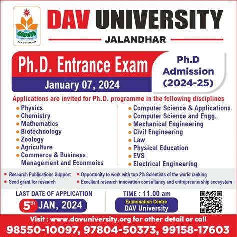 PhD admissions @DAV University. | DAV UNIVERSITY, JALANDHAR
