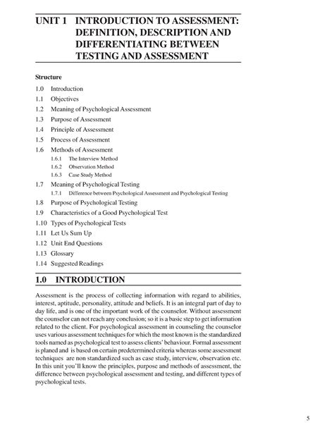 Unit Introduction To Assessment Definition Description And