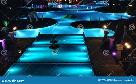 Hotel Outdoor Swimming Pool View at Night Stock Photo - Image of ...