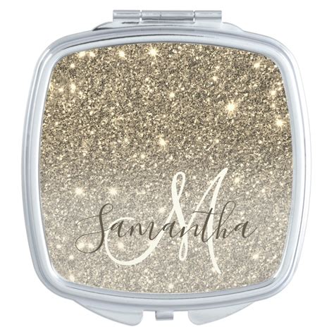 Modern Gold Glitter Sparkles Personalized Name Compact Mirror Zazzle