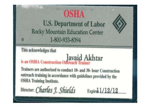 Osha Certificates 3 PPT