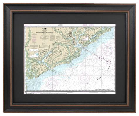 Framed Nautical Chart Charleston Harbor And Approaches Transitional