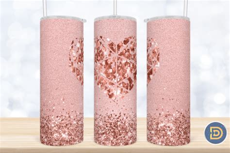 Rose Gold Heart Glitter Tumbler Wrap Graphic By Drizzle Designs