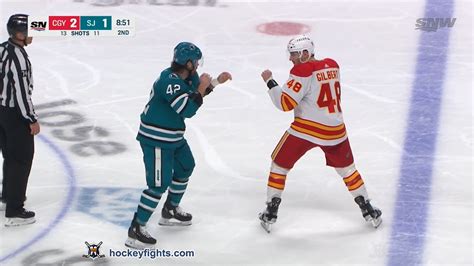 Dennis Gilbert Vs Jonah Gadjovich December 18 2022 Calgary Flames