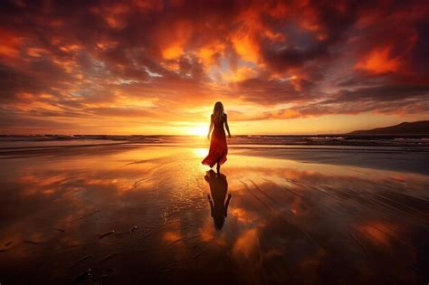 Premium AI Image | a girl on the beach with the sunset in the background