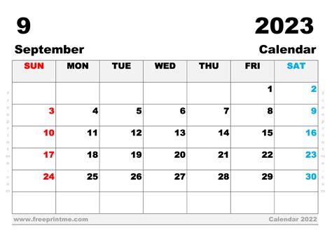 September 2023 Calendar Printable A3 Wide Landscape