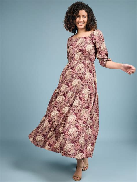 Buy Dressberry Maroon Ethnic Motifs Printed Square Neck Puff Sleeves