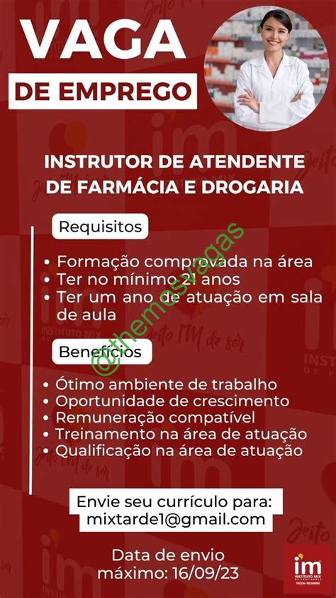 Instrutor De Atendente De Farm Cia Teresina Pi Vaga S