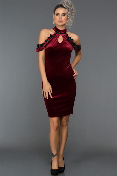 Robe De Soir E Courte En Velours Rouge Bordeaux Abk Abiyefon