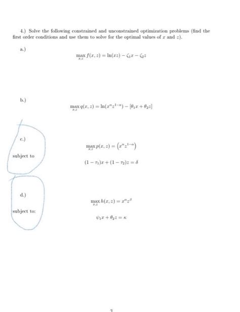 Solved 4 Solve The Following Constrained And Unconstrained Chegg