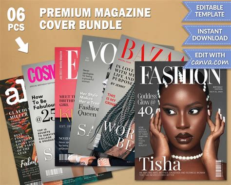 Fashion Magazine Cover Template Bundle Custom Magazine Cover Etsy