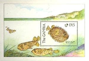 Stamp Spot Fin Porcupinefish Diodon Hystrix Gambia Fish 1989