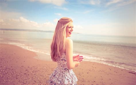 Wallpaper Sunlight Women Model Blonde Sunset Sea Long Hair