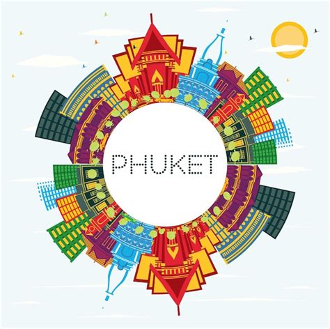 Premium Vector Phuket Thailand City Skyline With Color Buildings Blue