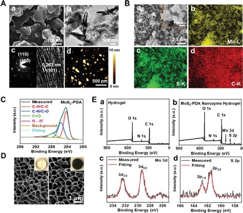 A Characterization Of MoS2 Nanosheets A SEM Image B TEM Image C