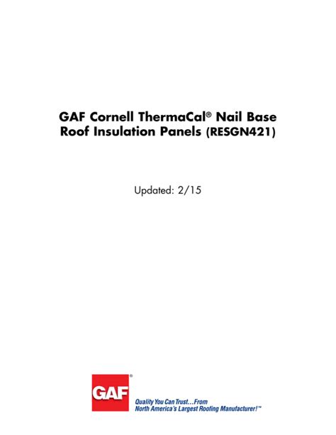 Gaf Cornell Thermacal Nail Base Roof Insulation Panels