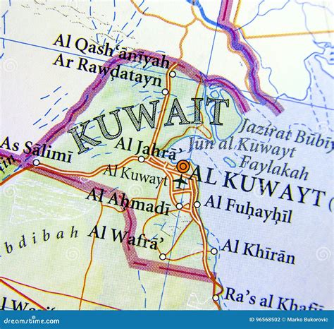 Geographic Map of Kuwait with Important Cities Stock Photo - Image of