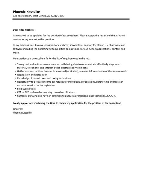 Tax Consultant Cover Letter Velvet Jobs