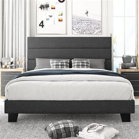 Amolife Full Size Fabric Upholstered Platform Bed Frame With Headboard