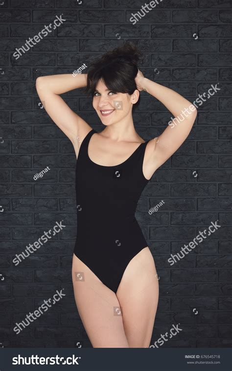 Attractive Brunette Dressed Black Bodysuit Posing Stock Photo Edit Now 676545718