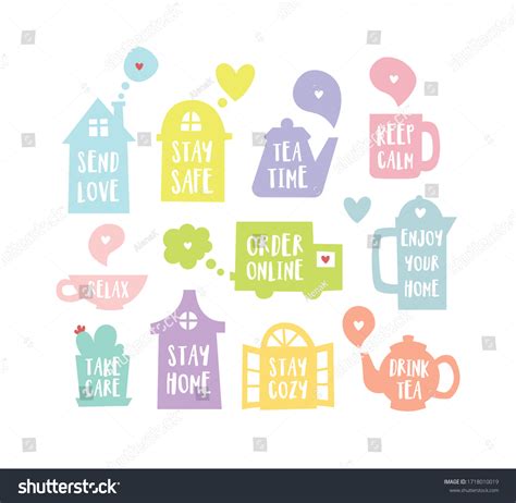 Set Cozy Stay Home Silhouette Icons Stock Vector Royalty Free 1718010019