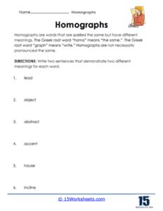 Homographs Worksheets - 15 Worksheets.com