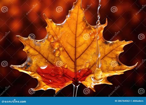 Close Up Of Syrup Dripping From A Maple Leaf Stock Illustration