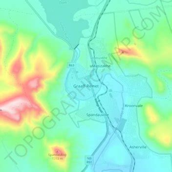 Graaff-Reinet topographic map, elevation, terrain