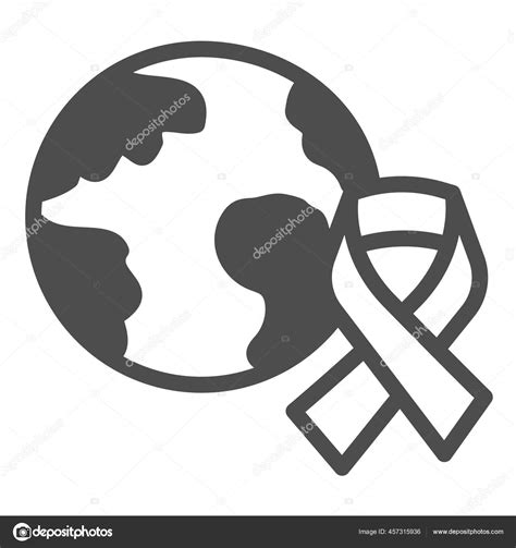 Planet Earth And Cancer Ribbon Solid Icon World Cancer Day Concept Aids Awareness Sign On