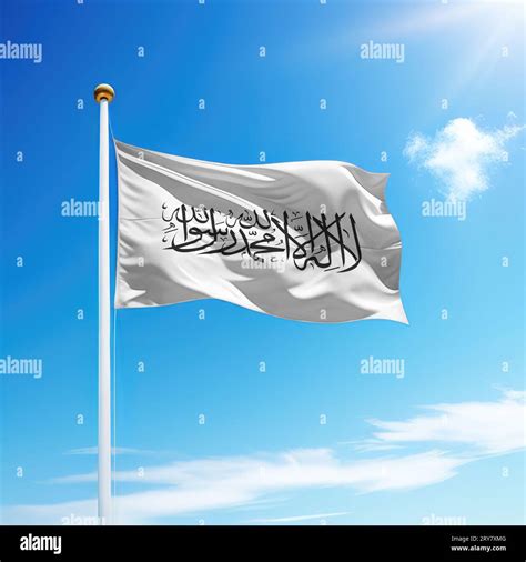 Waving Flag Of Afghanistan On Flagpole With Sky Background Template