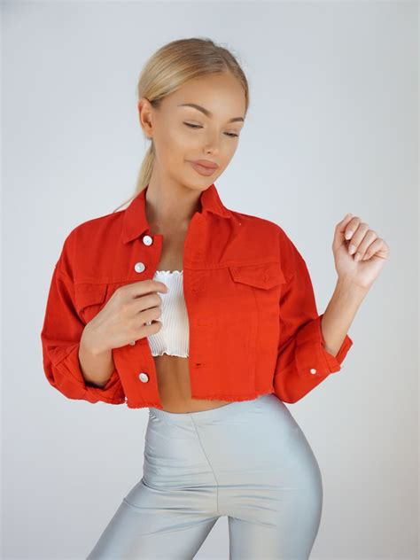 Cropped Denim Jacket Red Everly