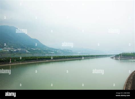 View landscape cityscape Yiling city and yangtze or Chang Jiang river ...