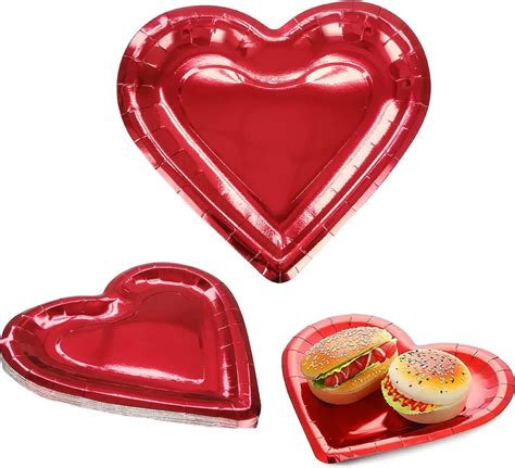 Mdgfge Red Heart Shaped Dessert Plates Disposable Valentine